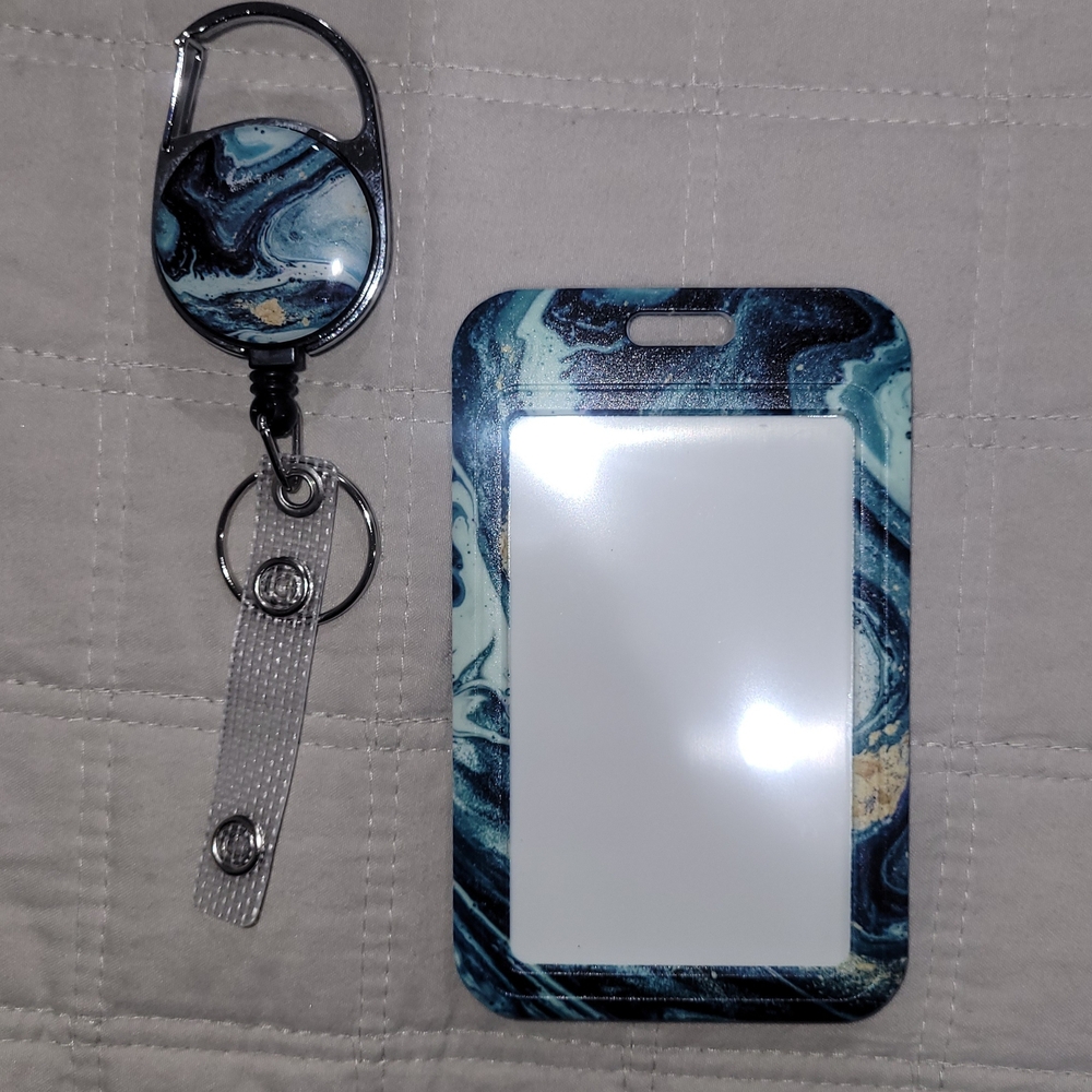 Marble Pattern Badge/ID Holder and Heavy Duty Retractable Reel